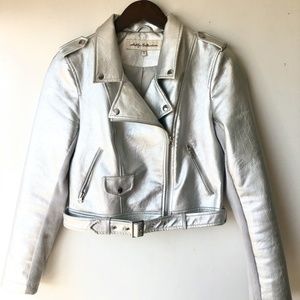Silver Leather Moto Jacket